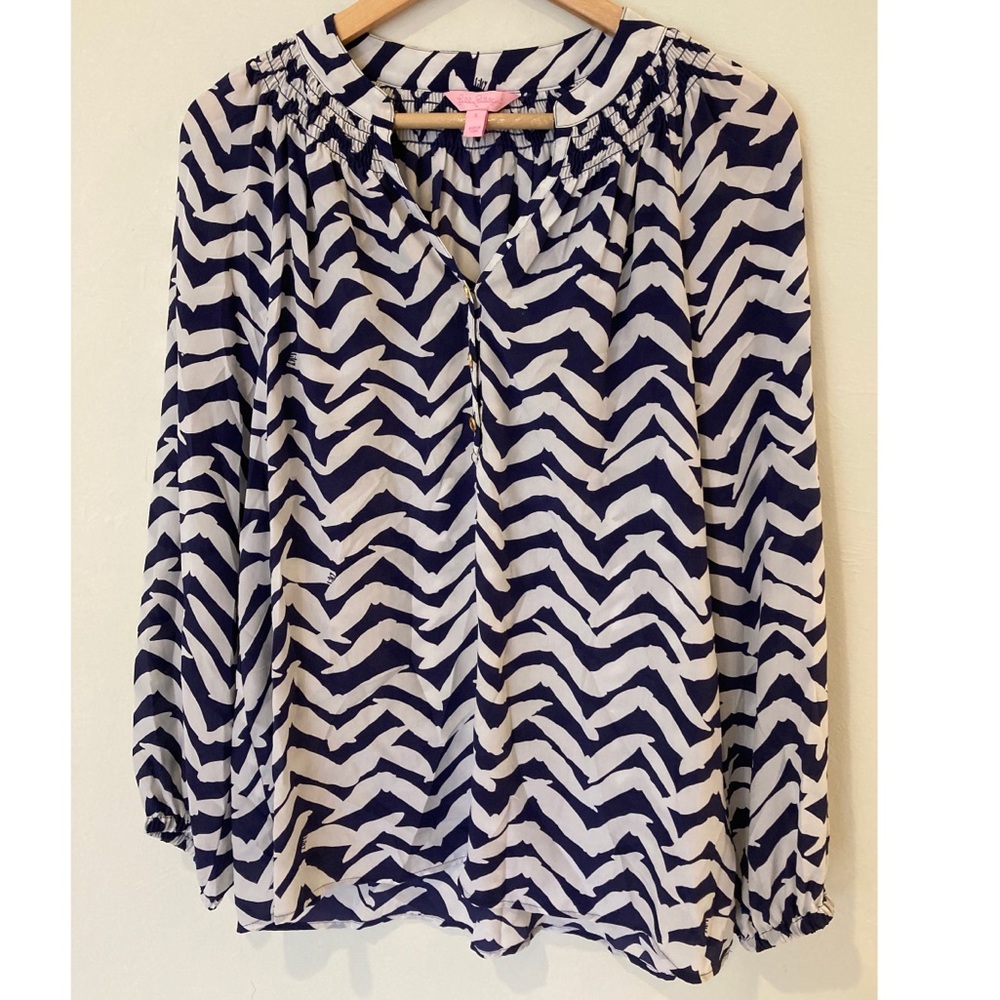 Lilly Pulitzer Elsa silk top navy seagull small